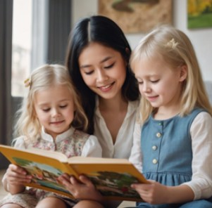 Au pair helping with childcare